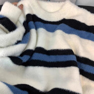 AEMAPE撞色條紋仿貂絨套頭毛衣女2025秋冬新款潮流保暖針織套頭打底衫女 白條紋 M 85-100斤