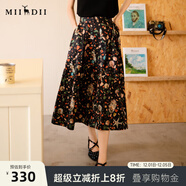 謎底花色半身裙2025秋季新款度假風(fēng)原創(chuàng  )印花中長(cháng)款半裙257MB7752 黑色花 M