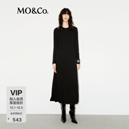 MO&Co.連衣裙保暖德絨抓毛圓領(lǐng)解構側開(kāi)叉小黑裙A字廓形摩安珂 黑色 M 165