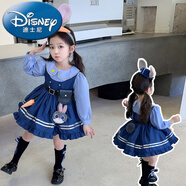 G.duck2025秋裝女童洋氣朱迪兔子警官公主裙兒童娃娃領(lǐng)長(cháng)袖棉布裙蓬蓬裙 連衣裙+大帽子+發(fā)箍+襪子+腰帶+ 100 cm