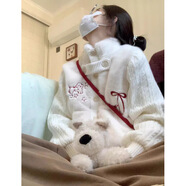 簡(jiǎn)輕逸小香風(fēng)短款毛毛外套女秋冬小個(gè)子高級感2025新款加厚加絨毛衣開(kāi)衫 甜美學(xué)院風(fēng)針織拼接毛毛刺繡外套 均碼 【建議120斤內】