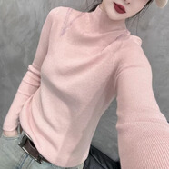 香影芬蕾絲鏤空長(cháng)袖針織衫女春秋歐貨修身性感氣質(zhì)毛衣打底衫半高領(lǐng)上衣 粉色 3XL (建議135-150斤)