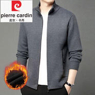 皮爾卡丹（pierre cardin）針織開(kāi)衫外套韓國絨男秋冬季寬松大碼中青年簡(jiǎn)約加絨加厚毛衣男 官方店品牌灰色 M 建議100到125斤
