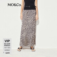 MO&Co.半身裙夏豹紋側拉鏈寬松長(cháng)裙MBE2SKTT16可露麗穿搭 駝棕豹紋色 M