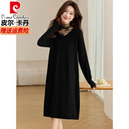 皮爾卡丹（pierre cardin）高端品牌羊毛打底連衣裙女過(guò)膝毛衣裙秋冬新款配大衣氣質(zhì)感長(cháng)裙子 黑色 S