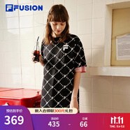 FILA FUSION 斐樂潮牌女子針織連衣裙夏新款寬松潮流運(yùn)動(dòng)裙子 深黑-BK（寬松版） S 160/80A