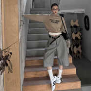 西裝短褲子直筒闊腿褲子日系覆古灰色毛呢五分短褲女秋冬高腰休閑 灰色 S