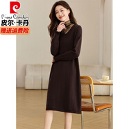 皮爾卡丹（pierre cardin）高端品牌羊毛打底連衣裙女過(guò)膝毛衣裙秋冬新款配大衣氣質(zhì)感長(cháng)裙子 咖色 S