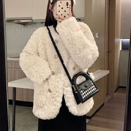 AEMAPE小香風(fēng)羊羔絨外套女2025冬季新款小個(gè)子寬松加厚白色毛毛上衣棉服 【米白色-雙排扣加棉】 M 95-110斤