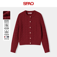 SPAO韓國同款紅色麻花針織開(kāi)衫毛衣女時(shí)尚本命年圓領(lǐng)外套SPMS25AM02LD 紅#純色 XL