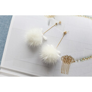 祥源昌華水木手工制作可愛(ài)貂皮球長(cháng)耳環(huán)14K金填充耳環(huán)沒(méi)有穿耳夾的婦女 奶白色銀質(zhì)鍍金耳釘一對