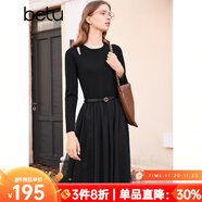 百圖betu女裝秋冬新款連衣裙小香風(fēng)拼接網(wǎng)紗針織連衣裙女2310T95 黑色 L