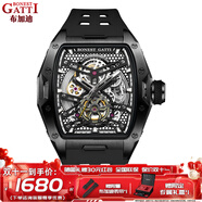 布加迪（BONEST GATTI）德國手表男士自動機(jī)械表鏤空運(yùn)動防水夜光酒桶腕表生日禮物送男友 BG5502-A1黑殼黑面黑膠帶