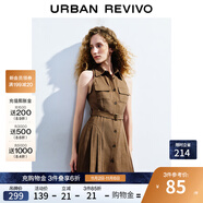 UR秋季新款女裝美拉德復(fù)古風(fēng)坎肩無袖連衣裙UWL740068 深咖棕 L