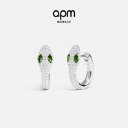 APM Monaco鋯石蛇形耳環(huán)女綠眼靈蛇耳飾時(shí)尚珠寶生日送女友禮物 經(jīng)典銀靈蛇
