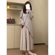 小紅書(shū)爆款假兩件長(zhǎng)袖針織百褶裙2025秋季大碼胖MM獨(dú)特寬松別致設(shè) 冷杏色 M[85-105斤] 均碼