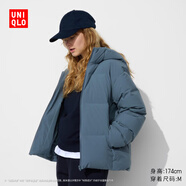 優(yōu)衣庫女裝無縫羽絨連帽外套/冰雪羽絨無縫款科技保暖外套469896 67 海藍色 S /155/80A