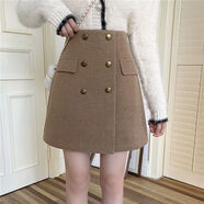 大碼設計感不規則半身裙子ins遮胯毛呢A字裙胖mm秋冬顯瘦包臂短裙 卡其色 S  建議90-100斤