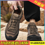 鱷魚(yú)恤男鞋冬季皮面英倫風(fēng)黑色工裝休閑皮鞋厚底百搭男低幫馬丁靴 卡其【升級款】 44