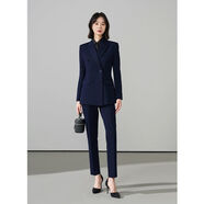羅蒙（ROMON）職業(yè)西裝套裝女感女士面試正裝輕職場(chǎng)穿搭西服外套工作服 藏青色外套+直筒褲 S (80-89斤)