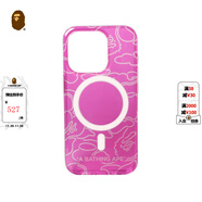 BAPE配飾迷彩半透明MagSafe磁吸式iPhone15Pro手機保護殼182041L 粉紅色PKX