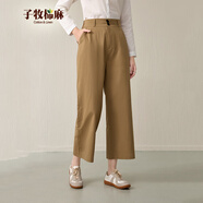 子牧棉麻2025春夏裝 女文藝闊腿褲直筒寬松九分褲時(shí)尚百搭休閑褲0112 卡其色 M (建議95-115斤)