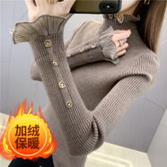 冰色雪顏小紅書(shū)爆款2025秋冬蕾絲針織半高領(lǐng)修身顯瘦打底衫女裝洋派內搭短 棕色一體絨 S 均碼