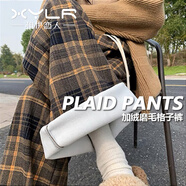 相伊戀人休閑褲女秋冬季25年新款學(xué)生寬松高腰闊腿褲小個(gè)子顯瘦直筒山本褲 黃色格子-加長(cháng)【冬季加絨款】 L 碼【適合111-125斤】