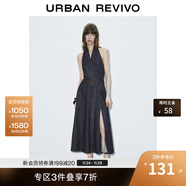 UR2025夏季新款女裝復古氛圍感掛脖露背牛仔連衣裙UWG850106 藍色 L