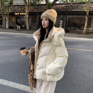 NPZ輕奢短款連帽羽絨服女小個(gè)子2025新款冬季加厚保暖白鴨絨外套 美拉德白 S 85—110斤