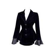 敲言設計感氣質(zhì)名媛黑色絲絨西裝外套半身裙子2025超火兩件套冬裝 黑色套裝 S