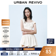 UR2025春季新款女裝撞色蕾絲飄帶U領(lǐng)無袖修身連衣裙UYY750014 米黃 (偏短) XL