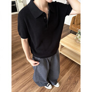 M&E【EME】新貴高奢夏季針織棉麻花紗老錢(qián)風(fēng)松弛透氣polo短袖針織衫 黑色 M