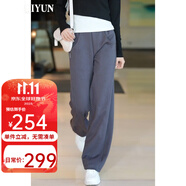 啟·韻（QIYUN）高街香蕉褲女春秋褲子新款高腰闊腿寬松顯瘦大碼休閑直筒衛(wèi)褲 灰色 L