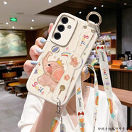 玲琉 適用Galaxy三星S23手機殼新款高級S22硅膠20plus斜挎帶掛繩Note20Ultra全包防摔幾何英文笑臉 白色-油畫(huà)郁金香【腕帶+掛繩】 三星Galaxy S23