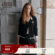 Teenie Weenie小熊秋季綿羊毛軟糯毛針織開(kāi)衫簡(jiǎn)約通勤毛衣外套女裝 黑色 XS (155)