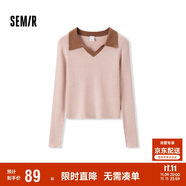 森馬毛衣女短款修身顯瘦簡(jiǎn)約春秋撞色polo領(lǐng)毛衫復(fù)古109524107003