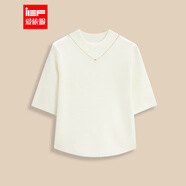 IEF/愛(ài)依服2025秋季新款韓版簡(jiǎn)約通勤風(fēng)高級感五分袖百搭毛織上衣 杏 均碼