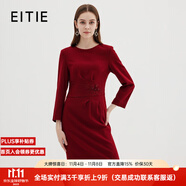 愛特愛（EITIE）高級感圓領釘珠刺繡魚尾羊毛呢禮服連衣裙冬季新款7277902 酒莊紅60 L 165