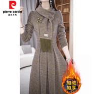 皮爾卡丹（pierre cardin）加絨加厚改良旗袍連衣裙女秋冬大碼收腰顯瘦配大衣毛呢裙子 卡其色 M 【建議100斤以?xún)取?
                                         title=