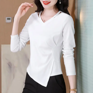 v領(lǐng)黑色長(cháng)袖t恤女打底衫春秋2025新款早秋內搭女裝正肩設計感上衣 白色 退換貨包郵 M