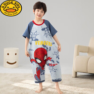 G.DUCKKIDS男童連體睡衣夏季棉薄款短袖防踢護肚神器大童男孩夏天兒童睡袋 MX-M109#蜘蛛俠 170 14碼高125-135cm 重55
