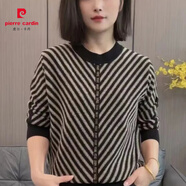 皮爾卡丹冬裝休閑時(shí)尚媽媽圓領(lǐng)斜條紋長(cháng)袖百搭減齡顯瘦款加絨毛衣針織衫女 黑色 L 【建議95-105】