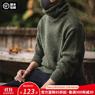 馬登工裝 美式復(fù)古純色保暖高領(lǐng)針織衫馬海毛毛衣秋季個(gè)性打底衫男 綠色 XL