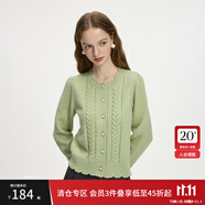 范思藍恩甜美月牙花邊圓領針織長袖開衫2024冬裝新款針織衫14252 抹茶綠 XL