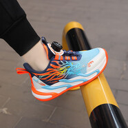 駱駝（CAMEL）BABEIKIDS男童二棉鞋冬季防水皮面兒童紐扣運動(dòng)潮鞋加絨保暖 sk138雙網(wǎng)【深藍桔】 29 內長(cháng)18.6cm