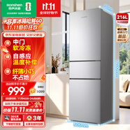 容聲216升三開(kāi)門(mén)小電冰箱家用小戶(hù)型節(jié)能超薄冷藏冷凍兩用保鮮出租房宿舍迷你BCD-216E10RNLAD