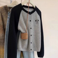 俞兆林（YUZHAOLIN）拼色針織開衫毛衣外套女2025秋冬新款小狗刺繡減齡洋氣針織開衫女 灰色【面料】 M 建議91-100斤