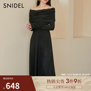 SNIDEL秋冬氣質(zhì)修身長(cháng)裙翻領(lǐng)露肩針織連衣裙SWCO245060 黑色 S （0）