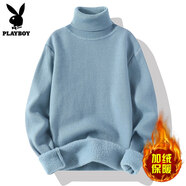 花花公子打底高領(lǐng)毛衣男士打底衫秋冬季內搭線(xiàn)衣加絨加厚白色一體絨針織衫 藍色 XL